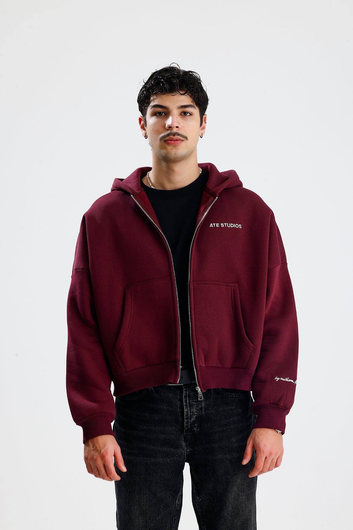 ATE STUDIOS Nakışlı Premium Boxy Fit Oversize Zip Hoodie