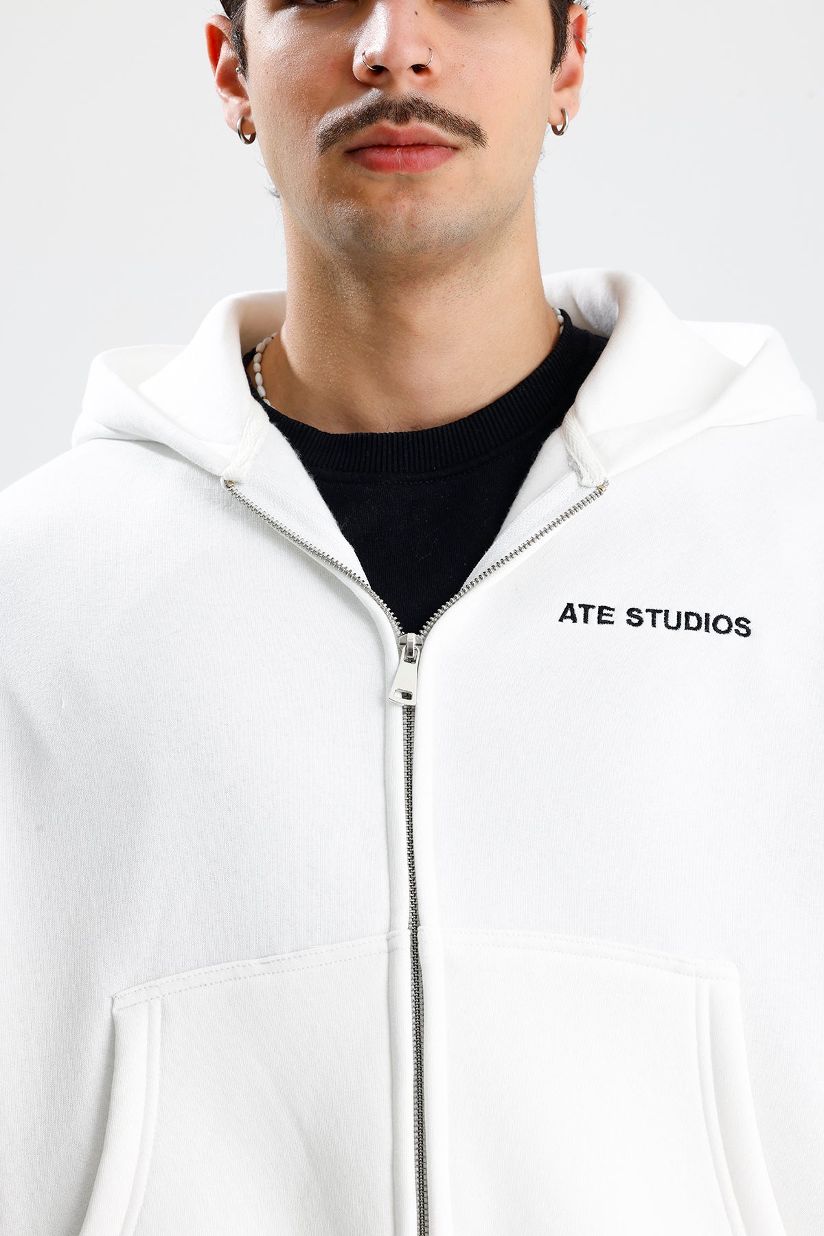 ATE STUDIOS Nakışlı Premium Boxy Fit Oversize Zip Hoodie