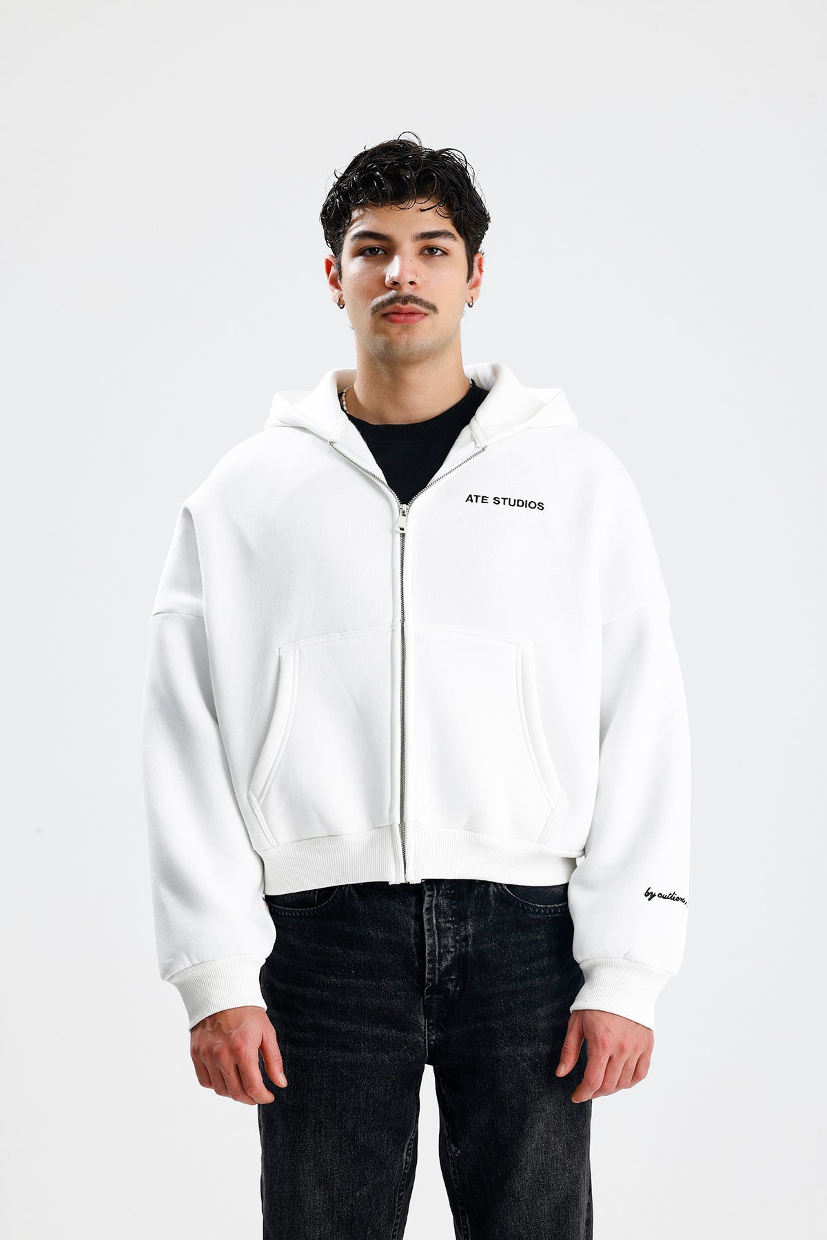 ATE STUDIOS Nakışlı Premium Boxy Fit Oversize Zip Hoodie
