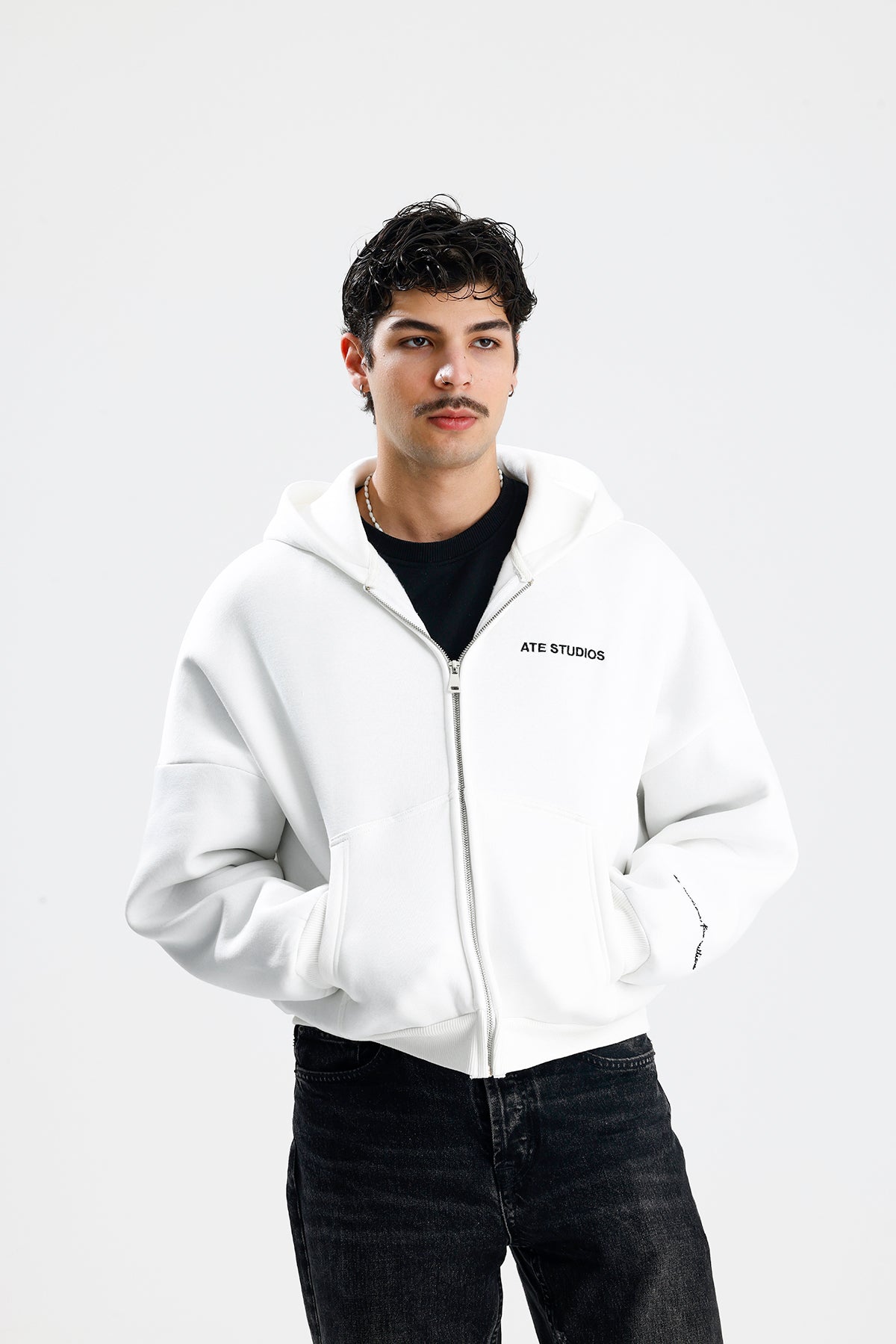ATE STUDIOS Nakışlı Premium Boxy Fit Oversize Zip Hoodie