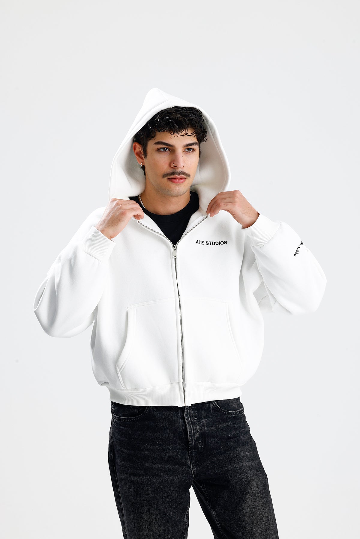 ATE STUDIOS Nakışlı Premium Boxy Fit Oversize Zip Hoodie