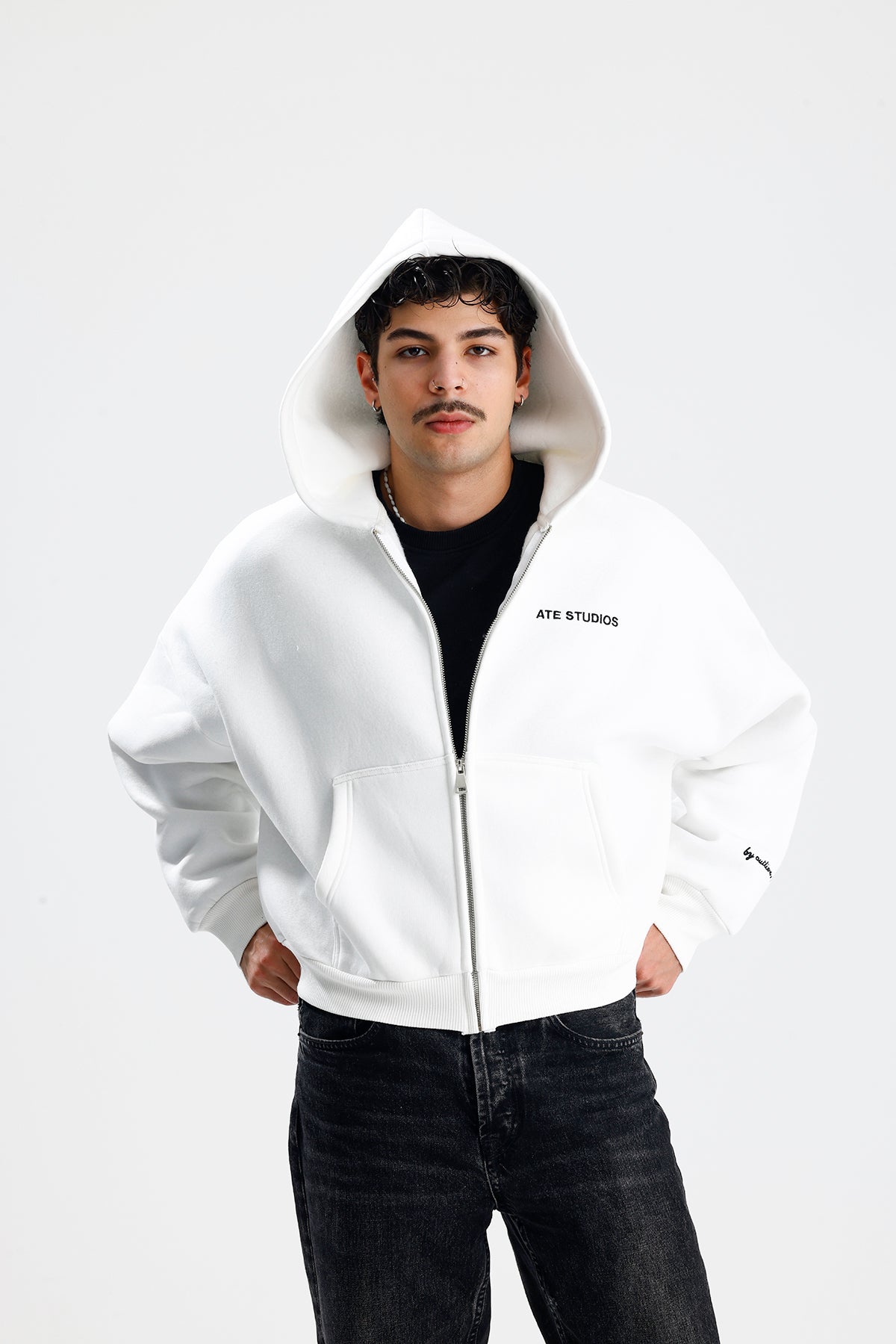 ATE STUDIOS Nakışlı Premium Boxy Fit Oversize Zip Hoodie