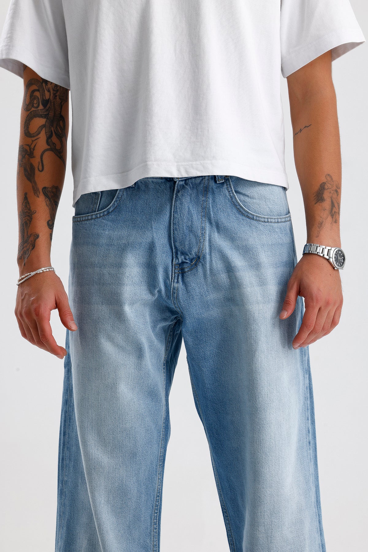 Relaxed Fit Buz Mavi Kot Pantolon