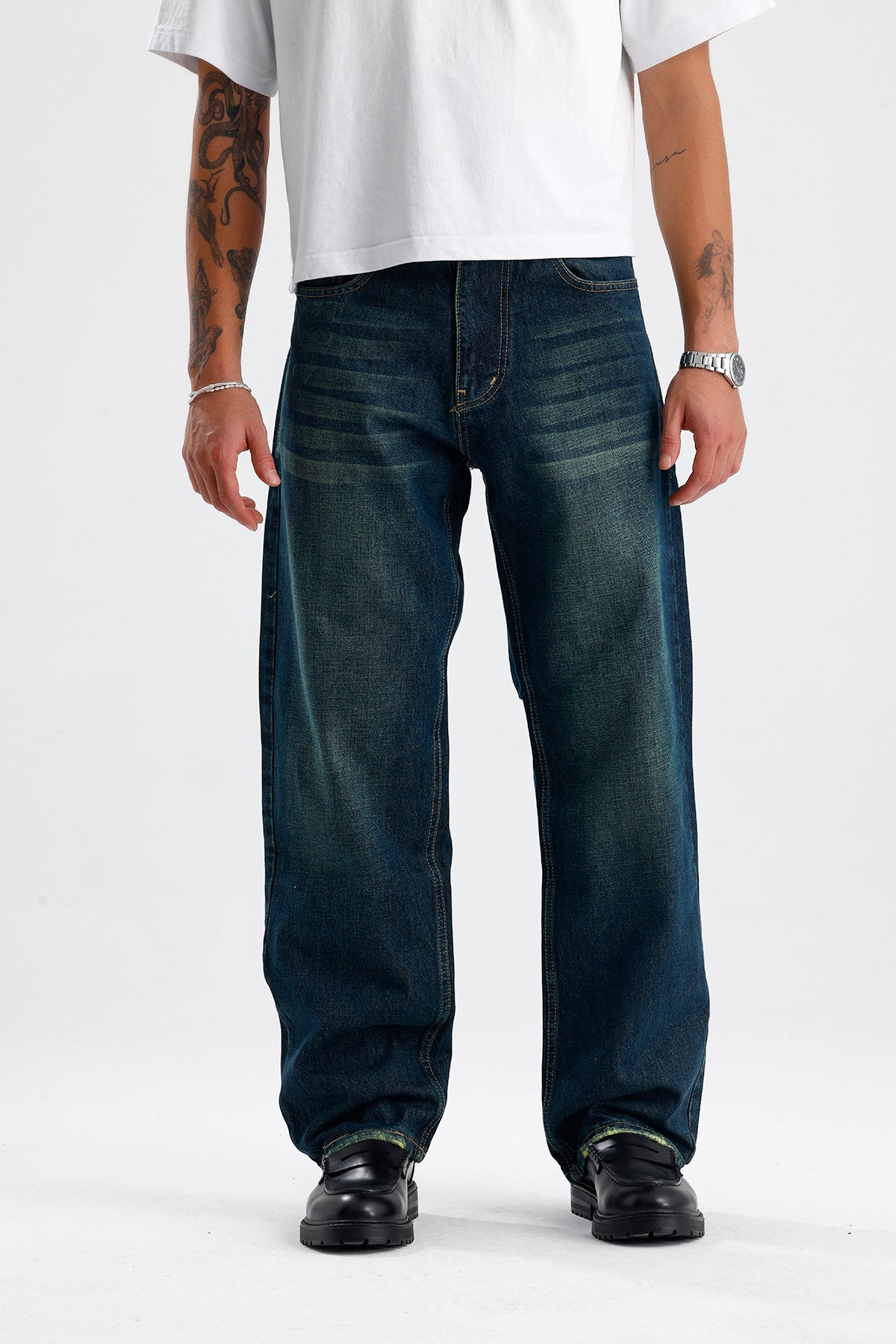 Relaxed Fit Retro Yeşil Kot Pantolon