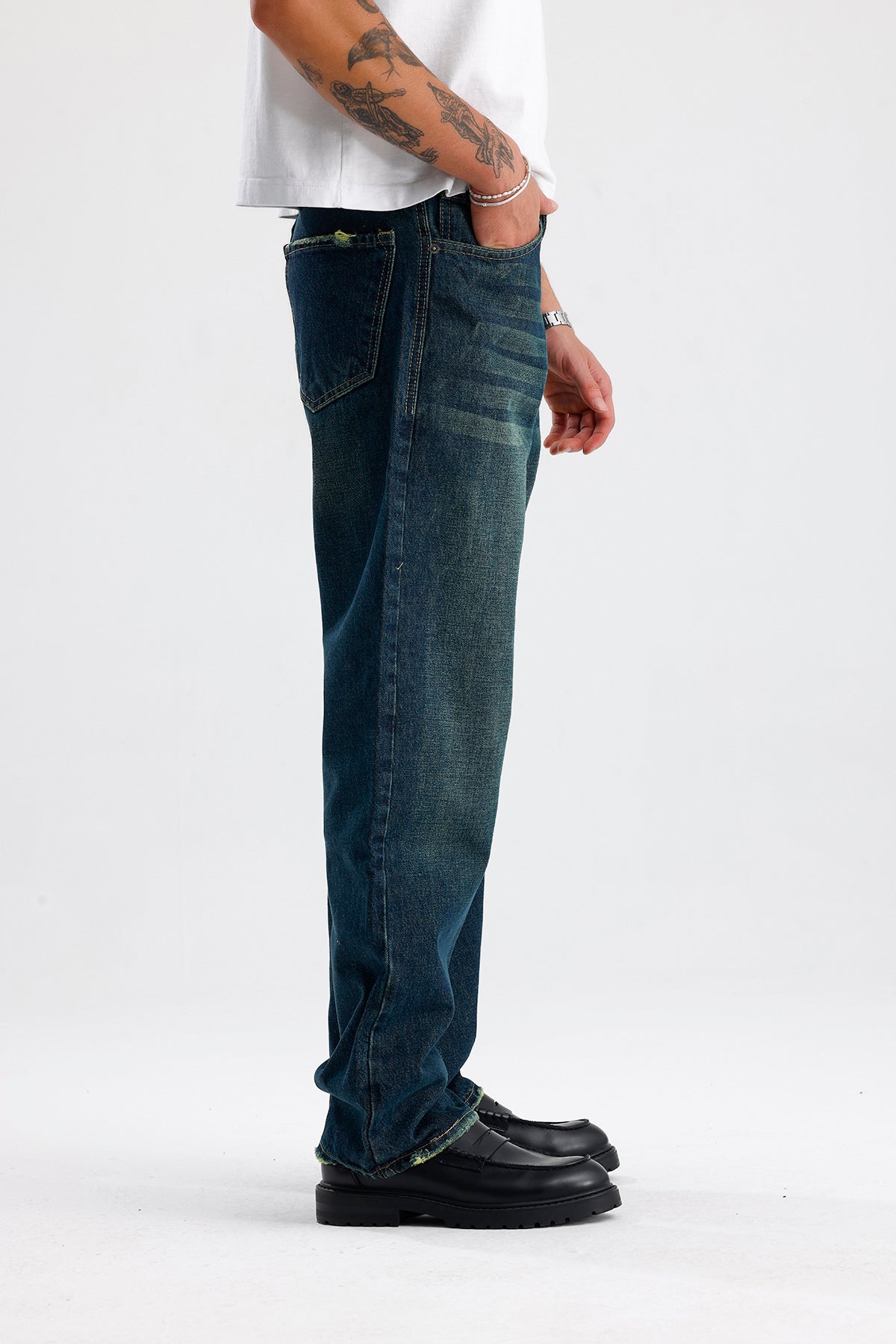 Relaxed Fit Retro Yeşil Kot Pantolon