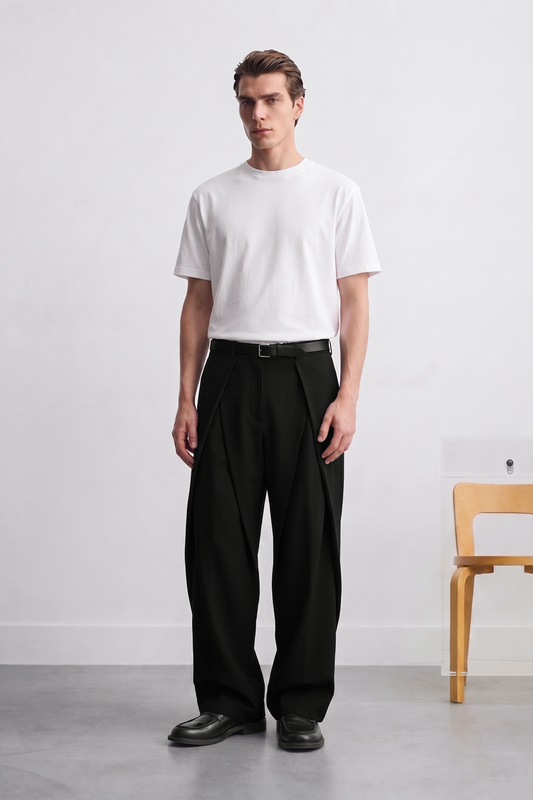 Double Çapraz Pile Relaxed Fit Kumaş Pantolon