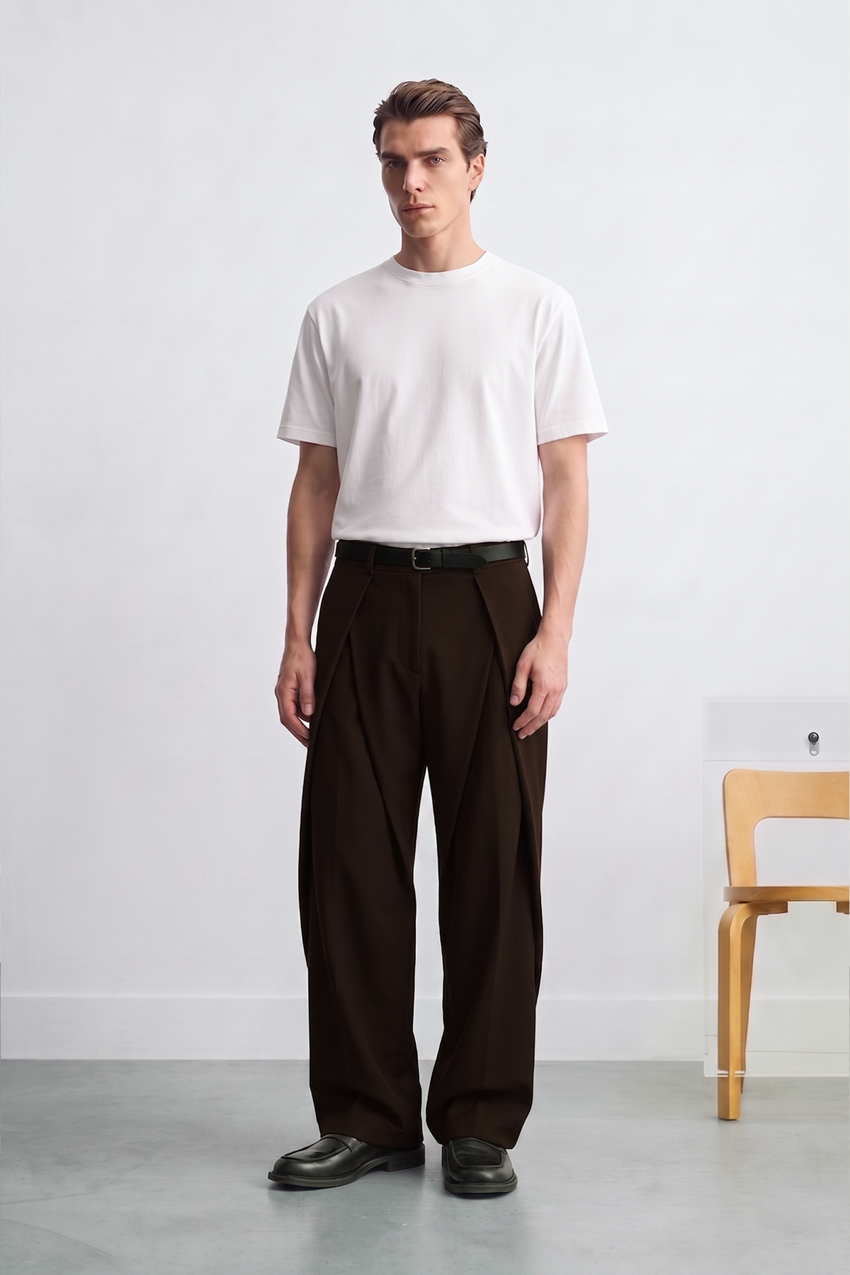 Double Çapraz Pile Relaxed Fit Kumaş Pantolon