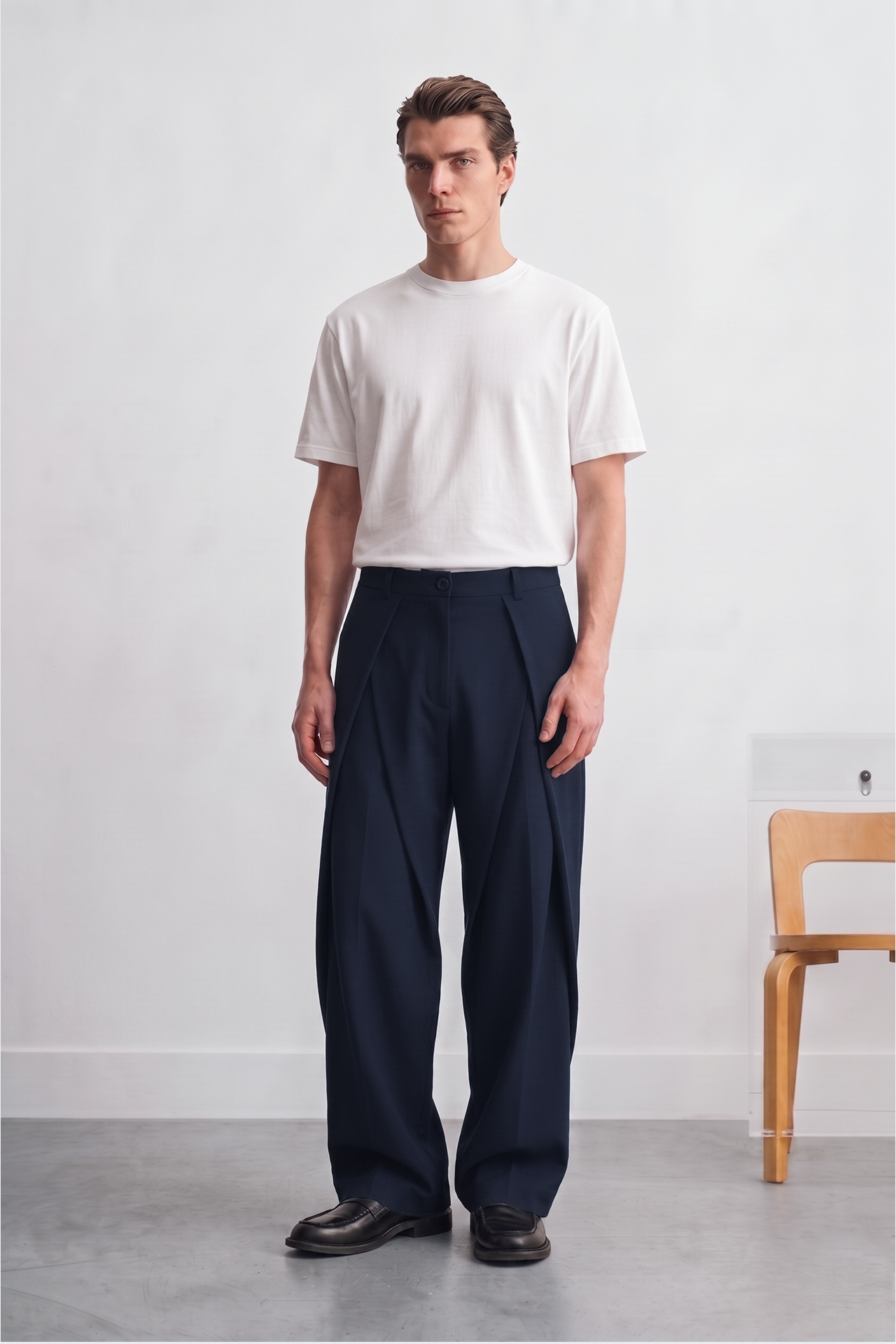 Double Çapraz Pile Relaxed Fit Kumaş Pantolon