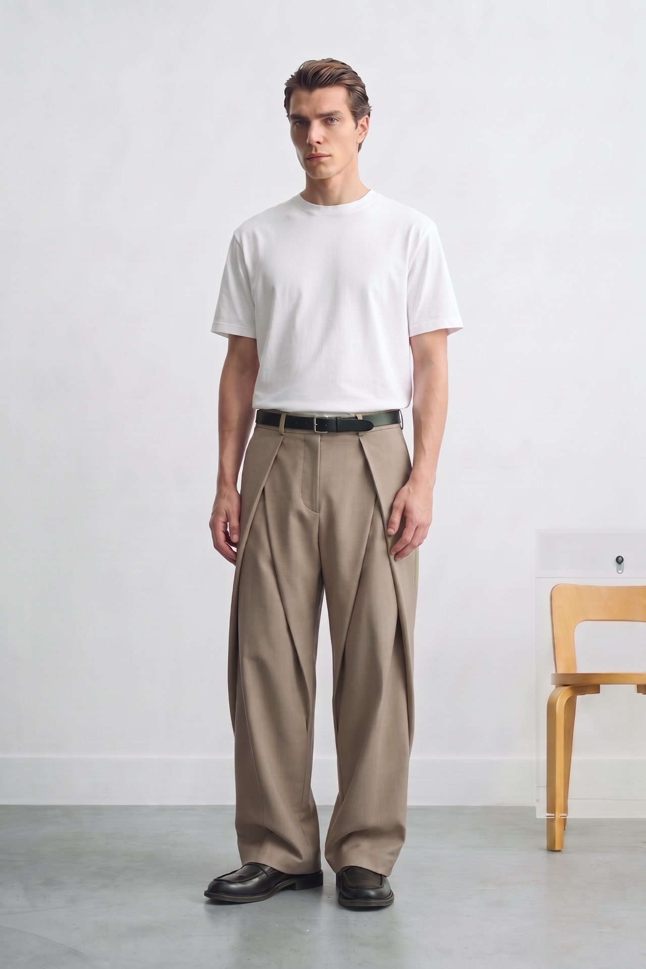Double Çapraz Pile Relaxed Fit Kumaş Pantolon