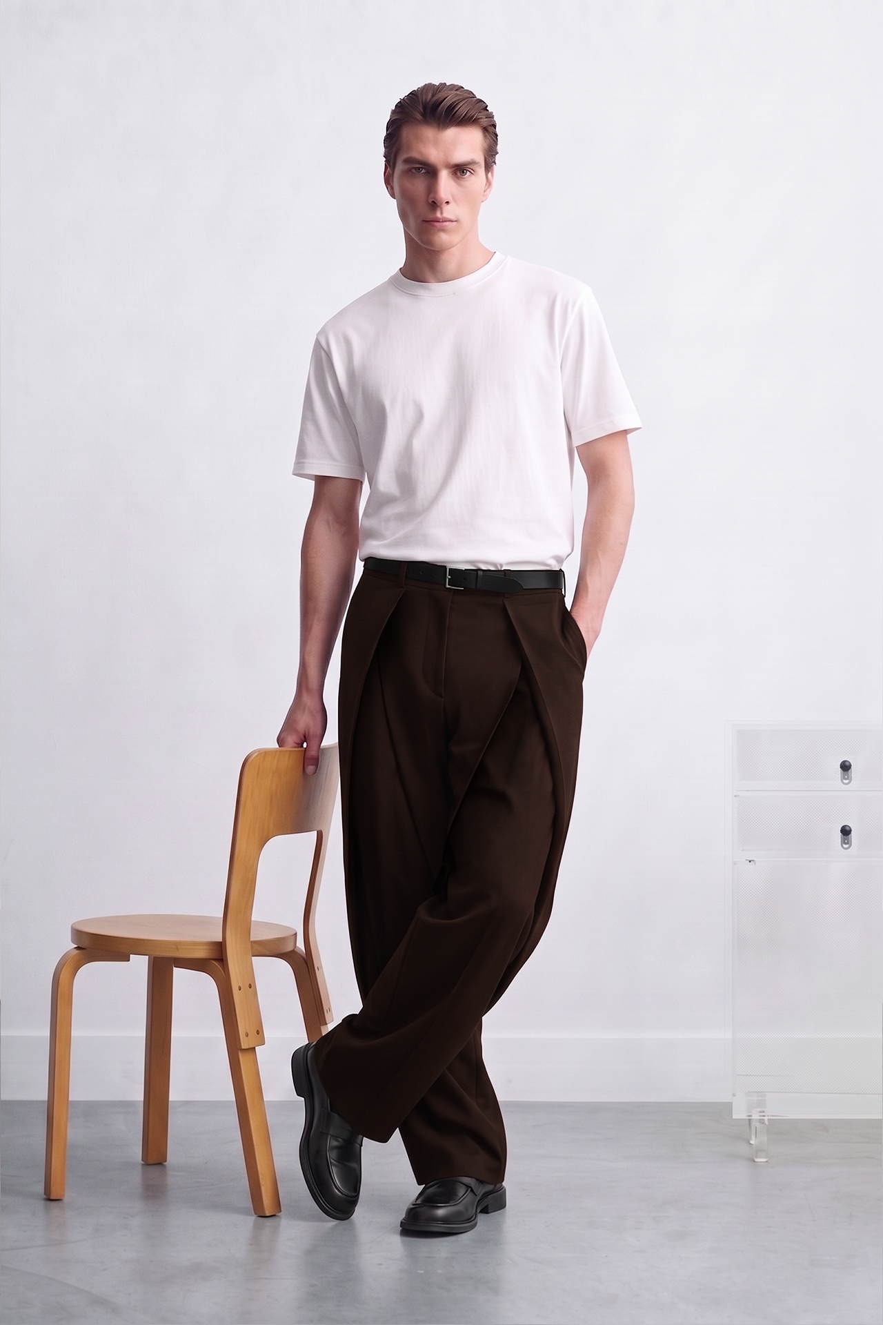 Double Çapraz Pile Relaxed Fit Kumaş Pantolon