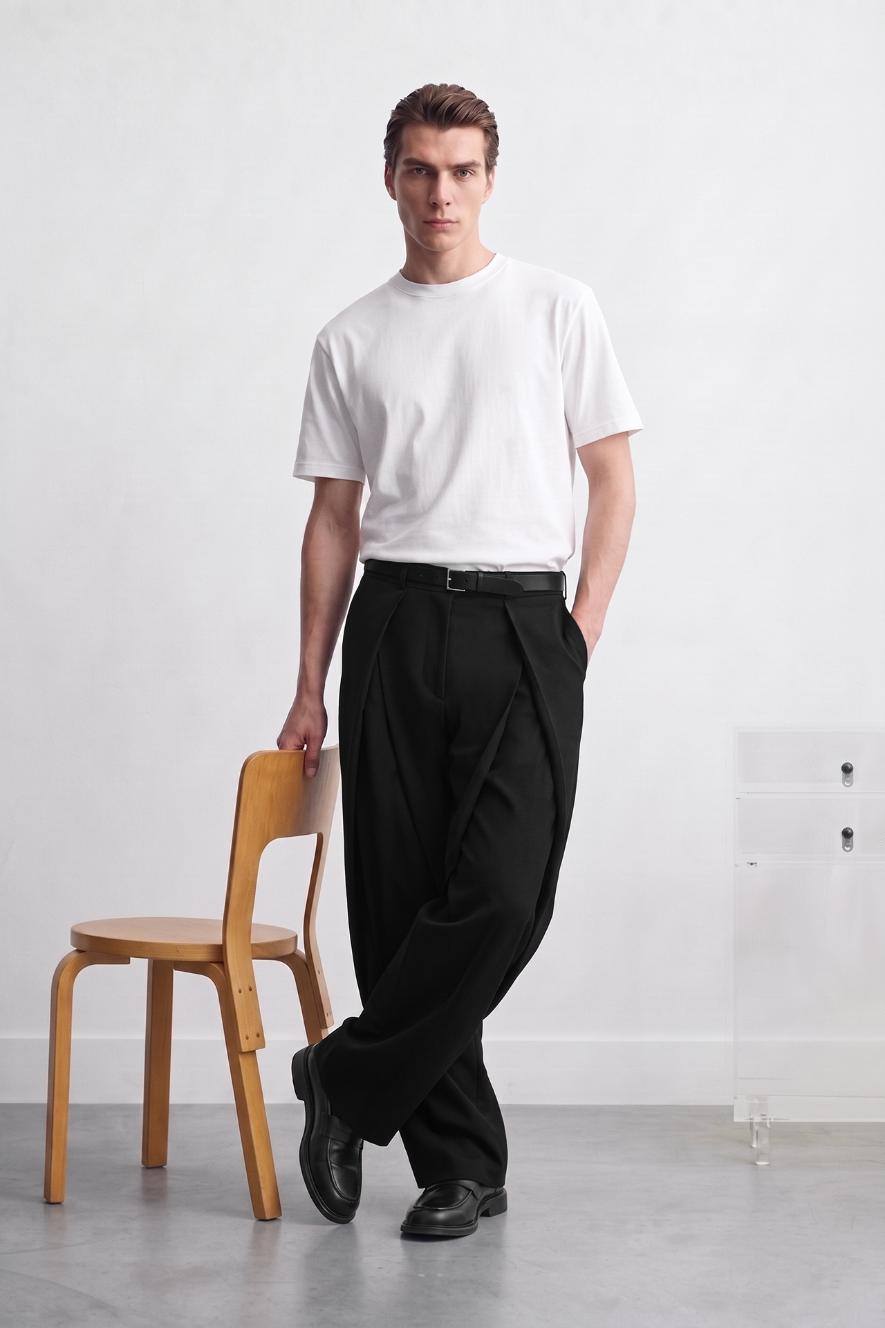 Double Çapraz Pile Relaxed Fit Kumaş Pantolon