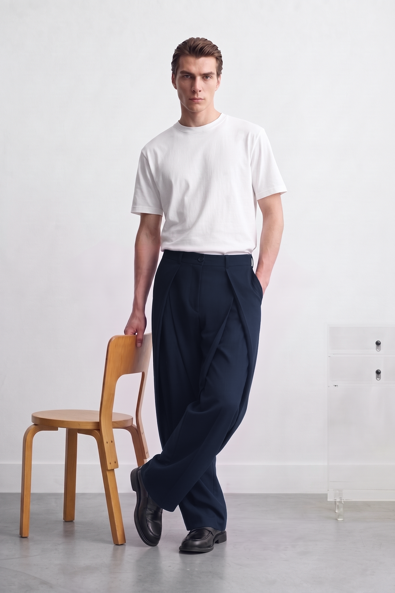Double Çapraz Pile Relaxed Fit Kumaş Pantolon