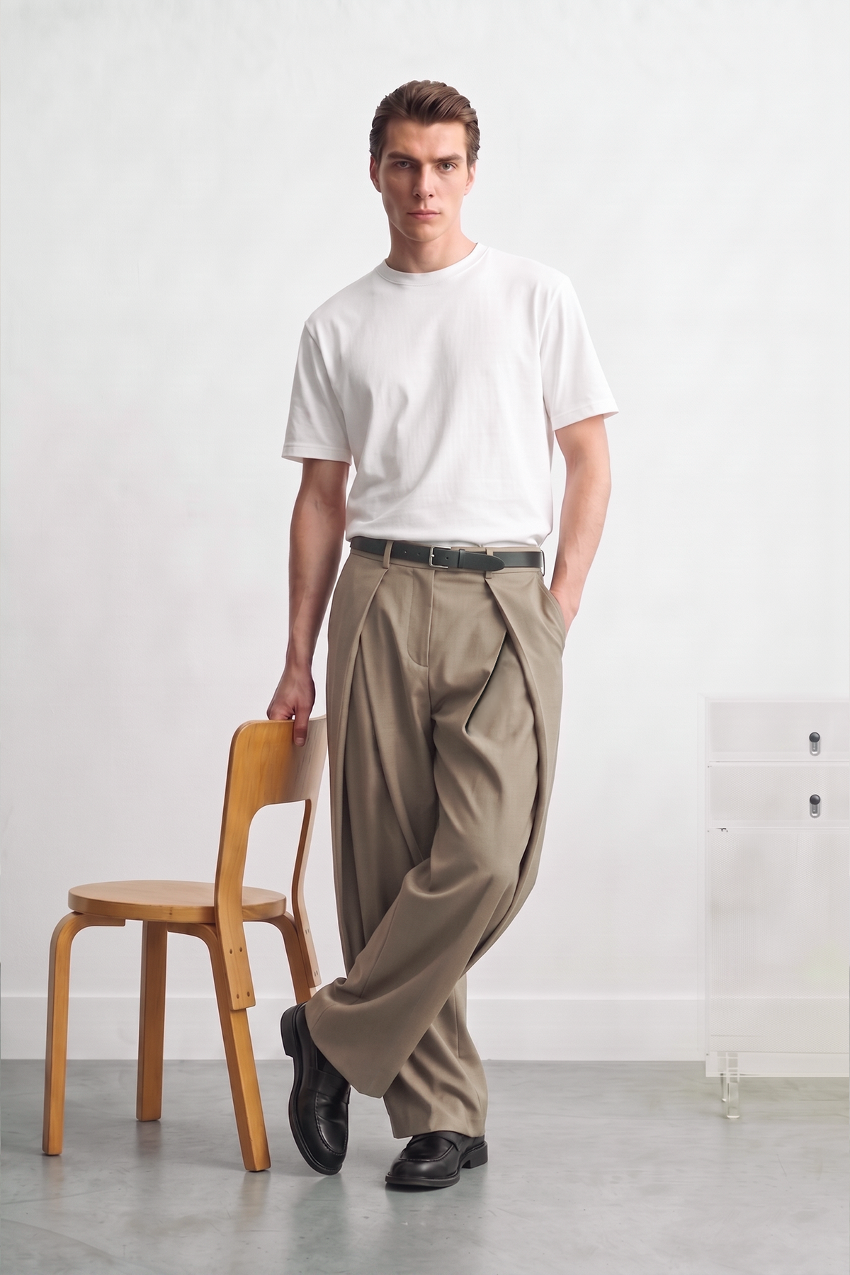 Double Çapraz Pile Relaxed Fit Kumaş Pantolon