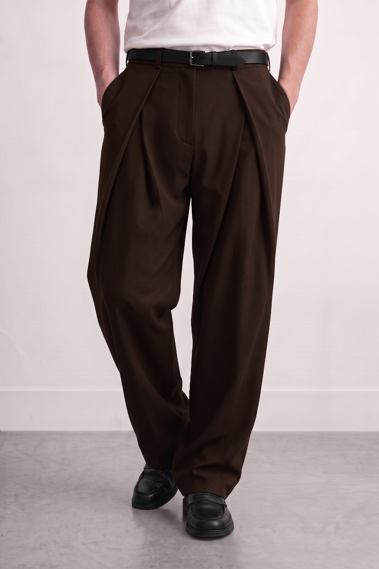 Double Çapraz Pile Relaxed Fit Kumaş Pantolon