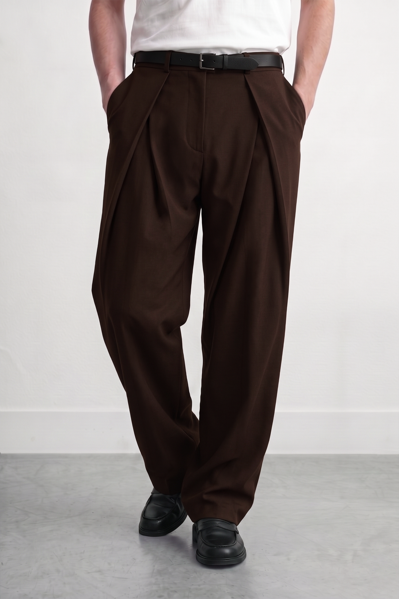 Double Çapraz Pile Relaxed Fit Kumaş Pantolon