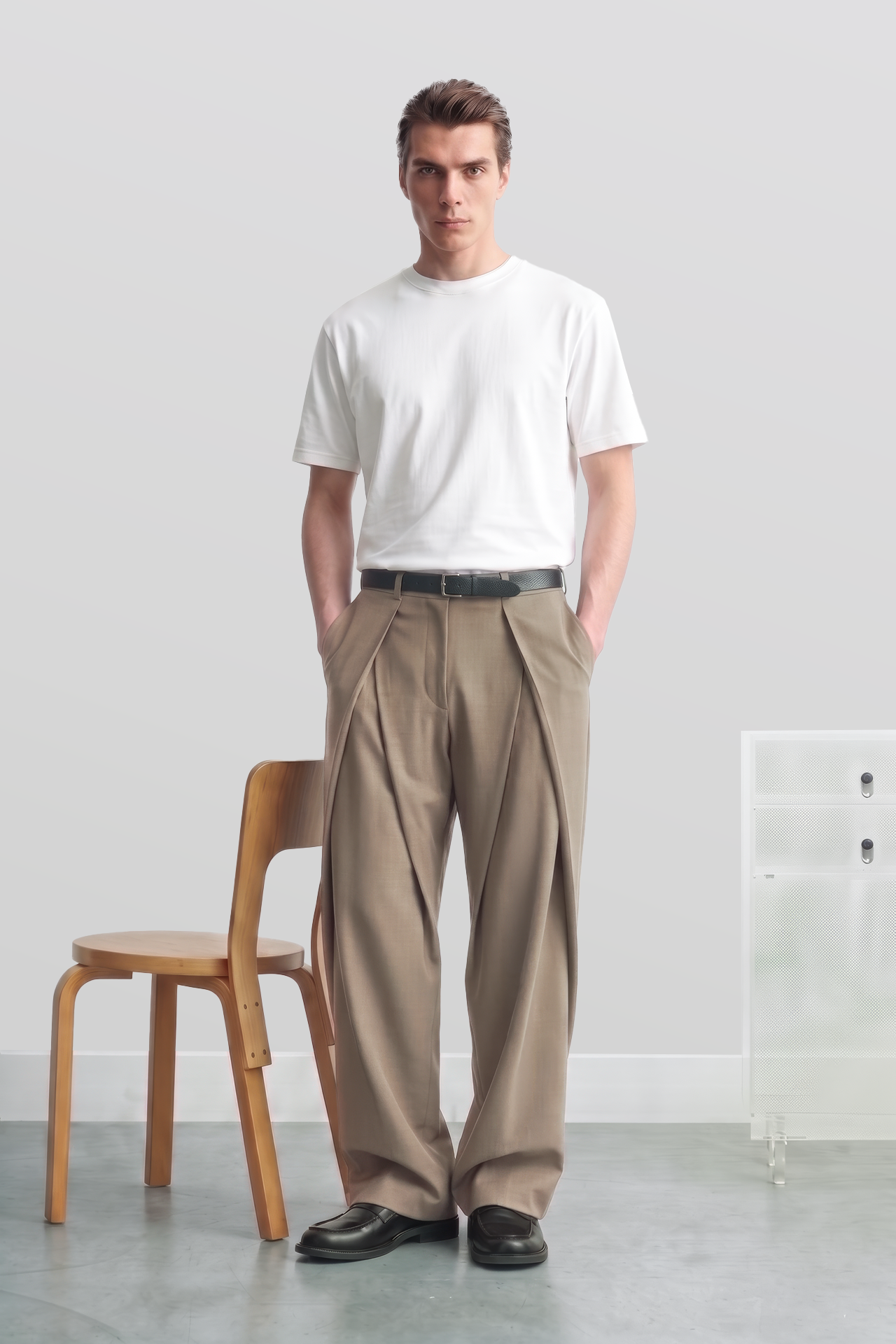 Double Çapraz Pile Relaxed Fit Kumaş Pantolon