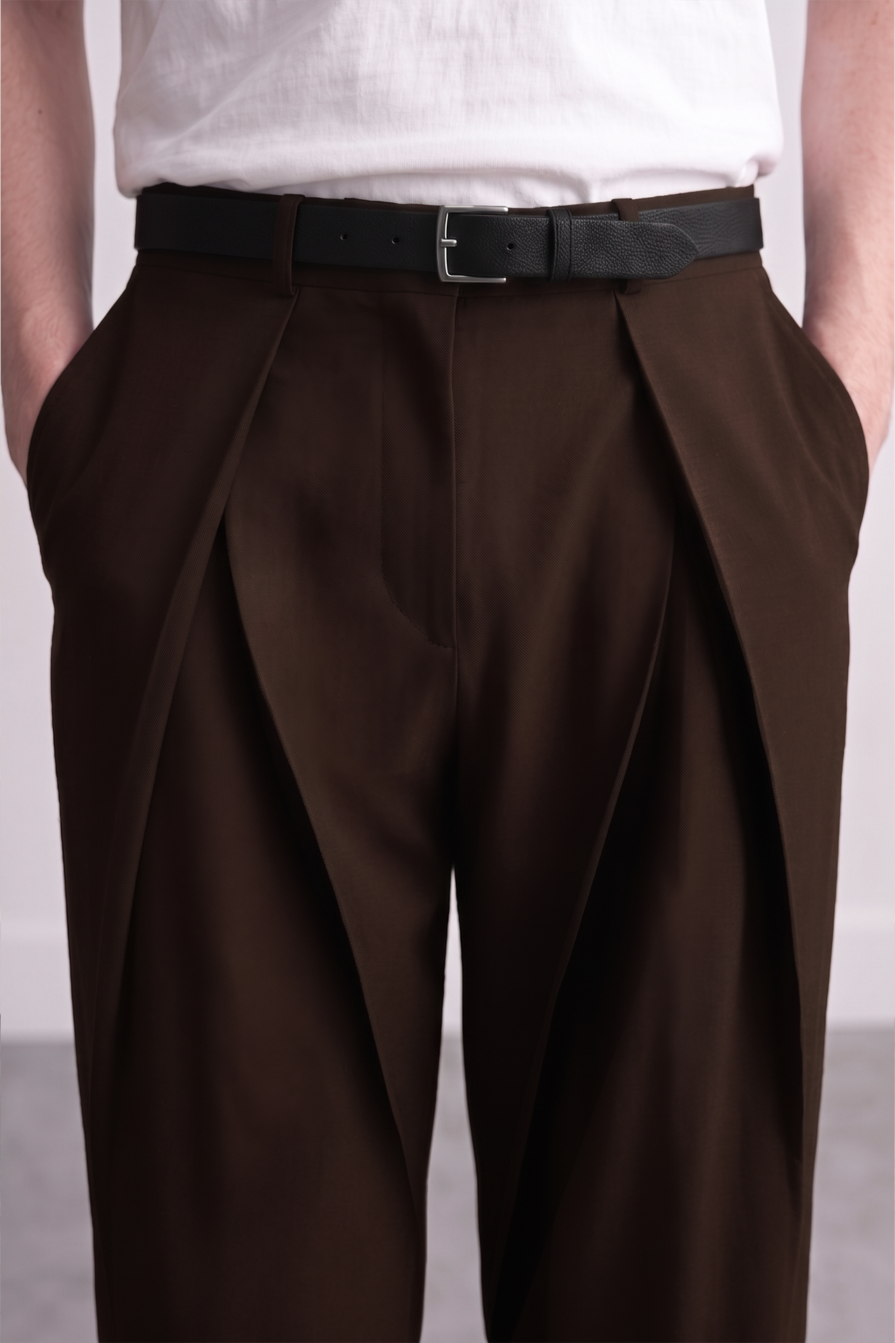 Double Çapraz Pile Relaxed Fit Kumaş Pantolon