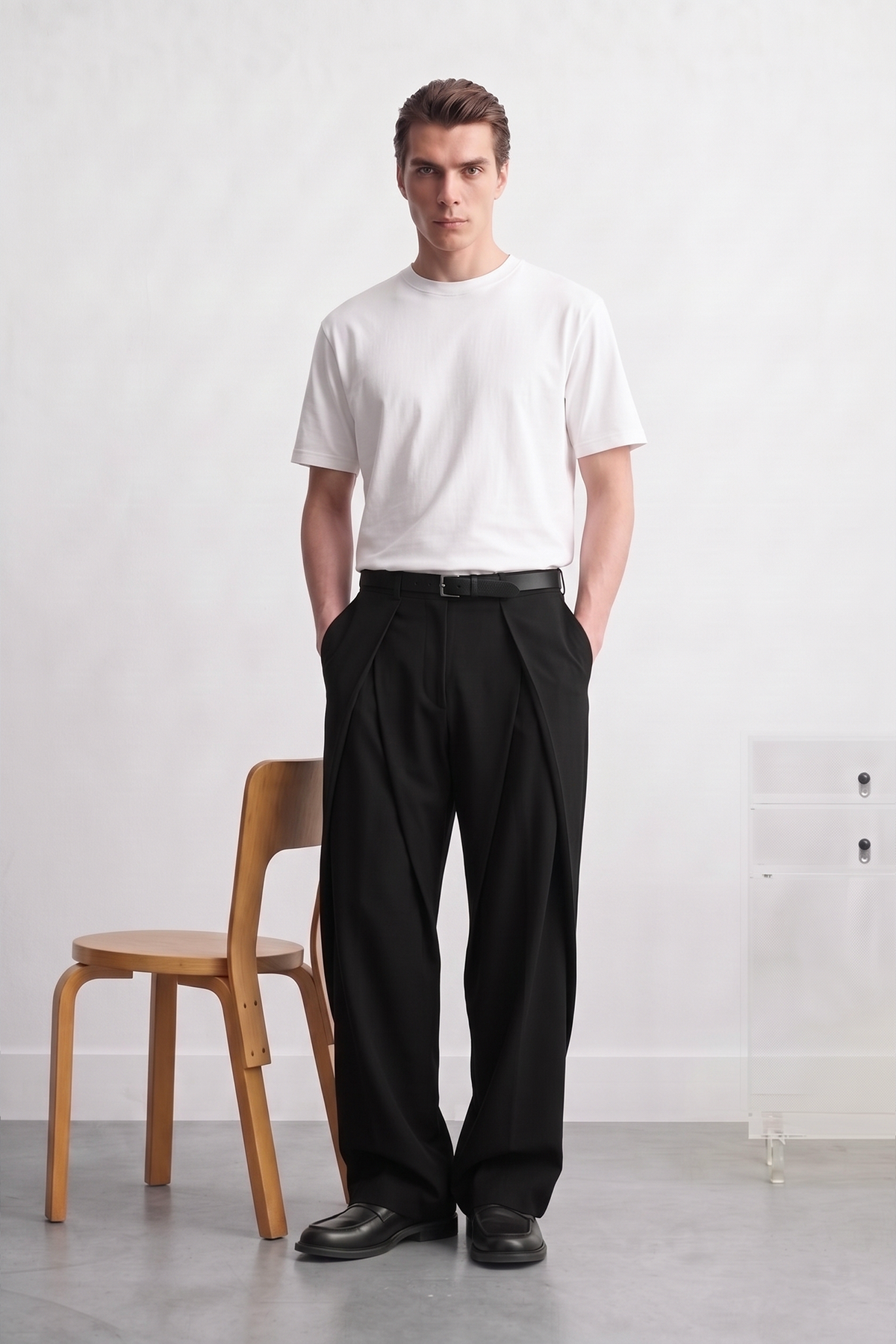 Double Çapraz Pile Relaxed Fit Kumaş Pantolon