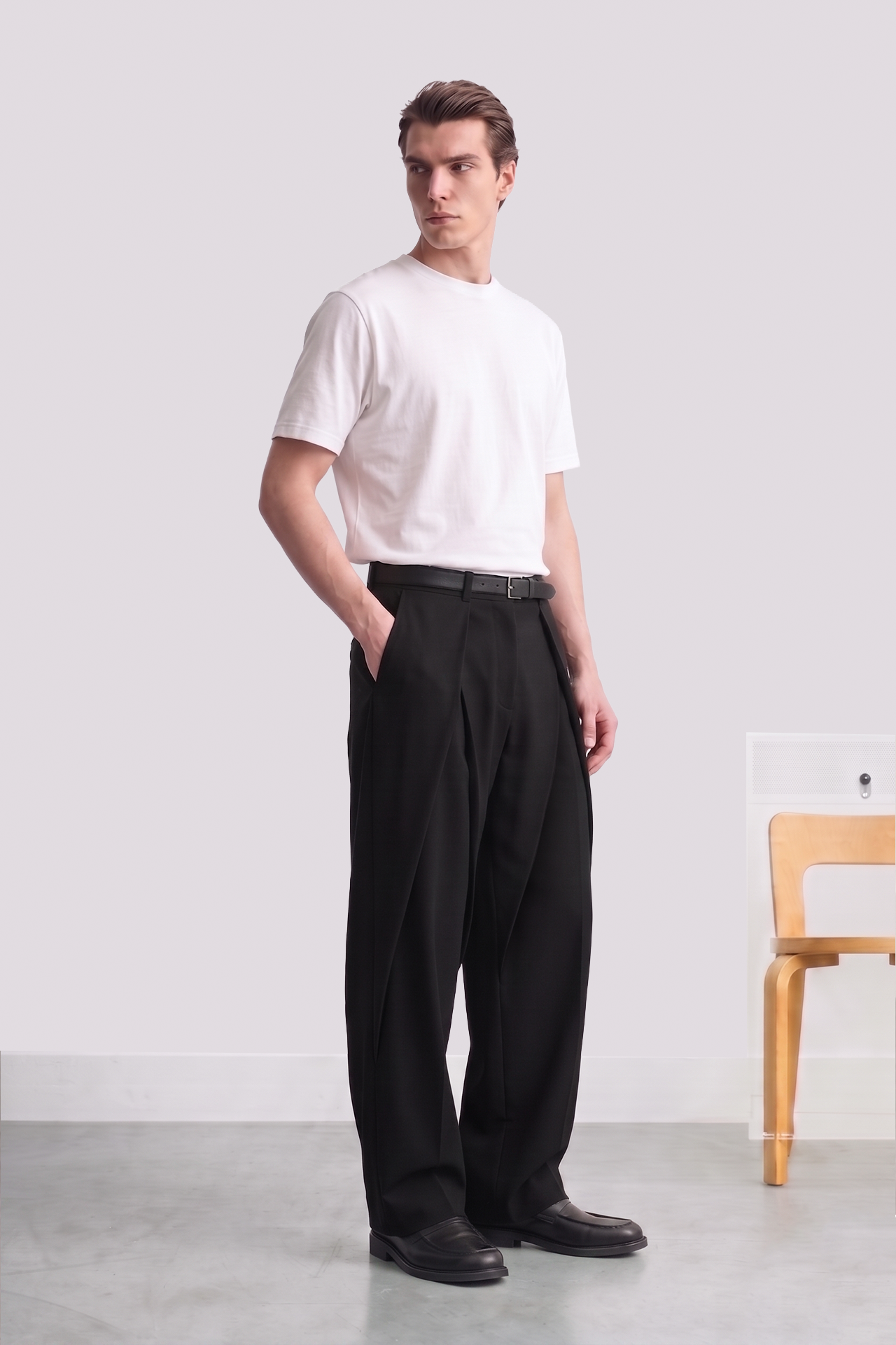 Double Çapraz Pile Relaxed Fit Kumaş Pantolon