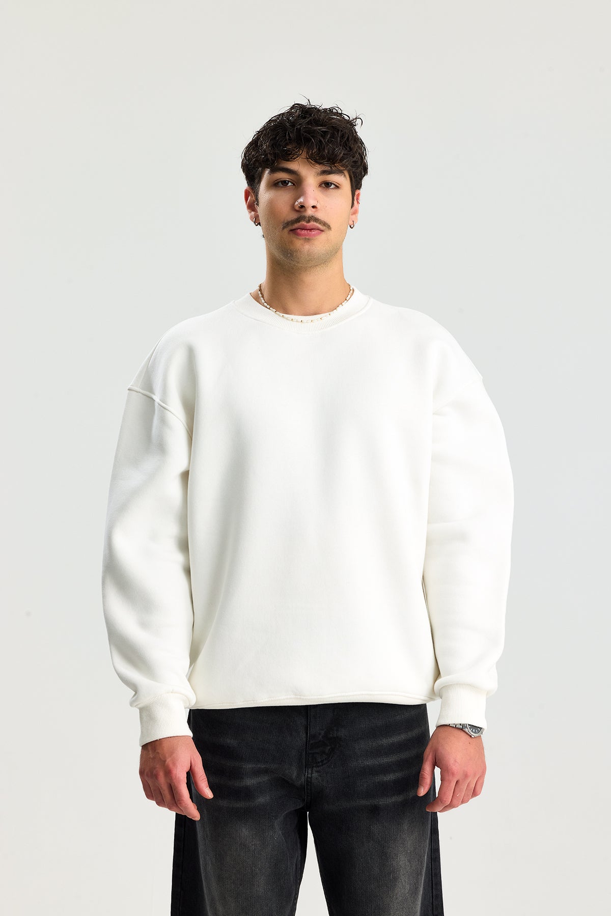 Basic Bisiklet Yaka Oversize Sweatshirt