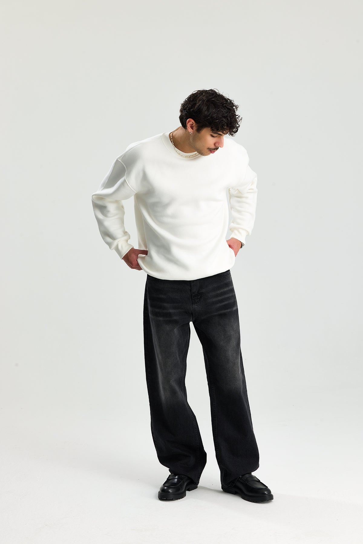 Basic Bisiklet Yaka Oversize Sweatshirt