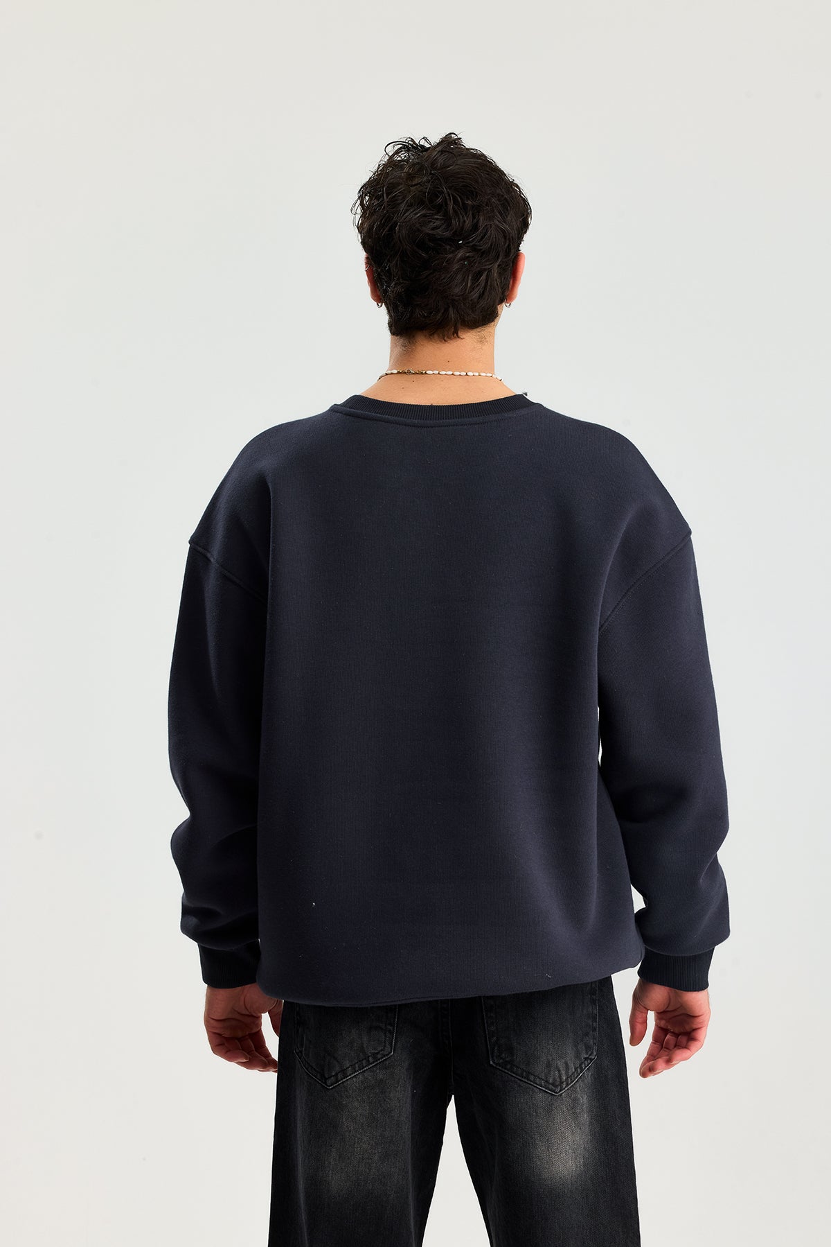 Basic Bisiklet Yaka Oversize Sweatshirt