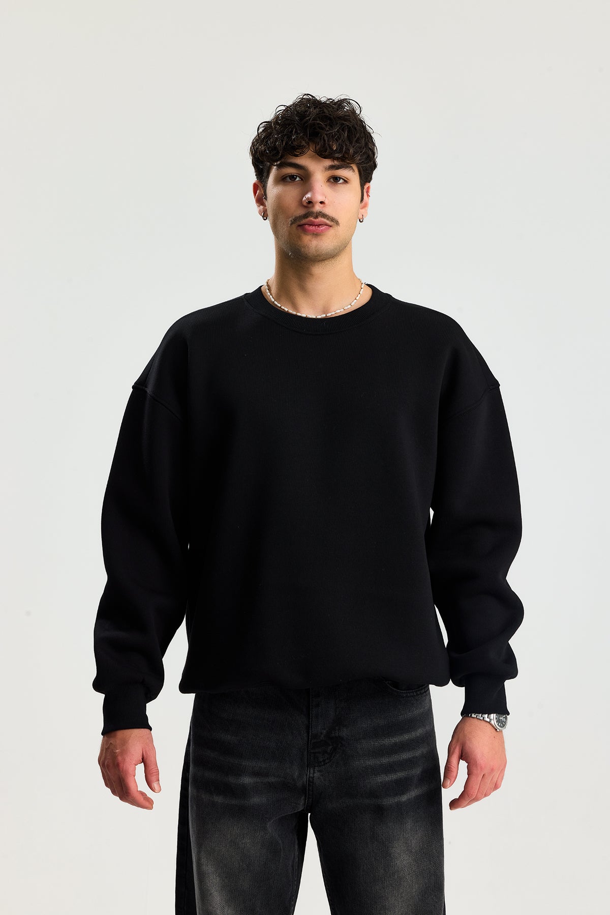 Basic Bisiklet Yaka Oversize Sweatshirt