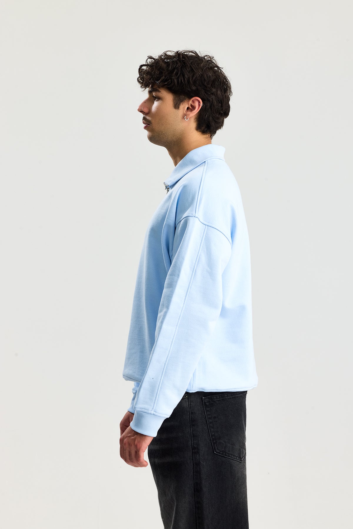 Basic Fermuarlı Yaka Sweatshirt