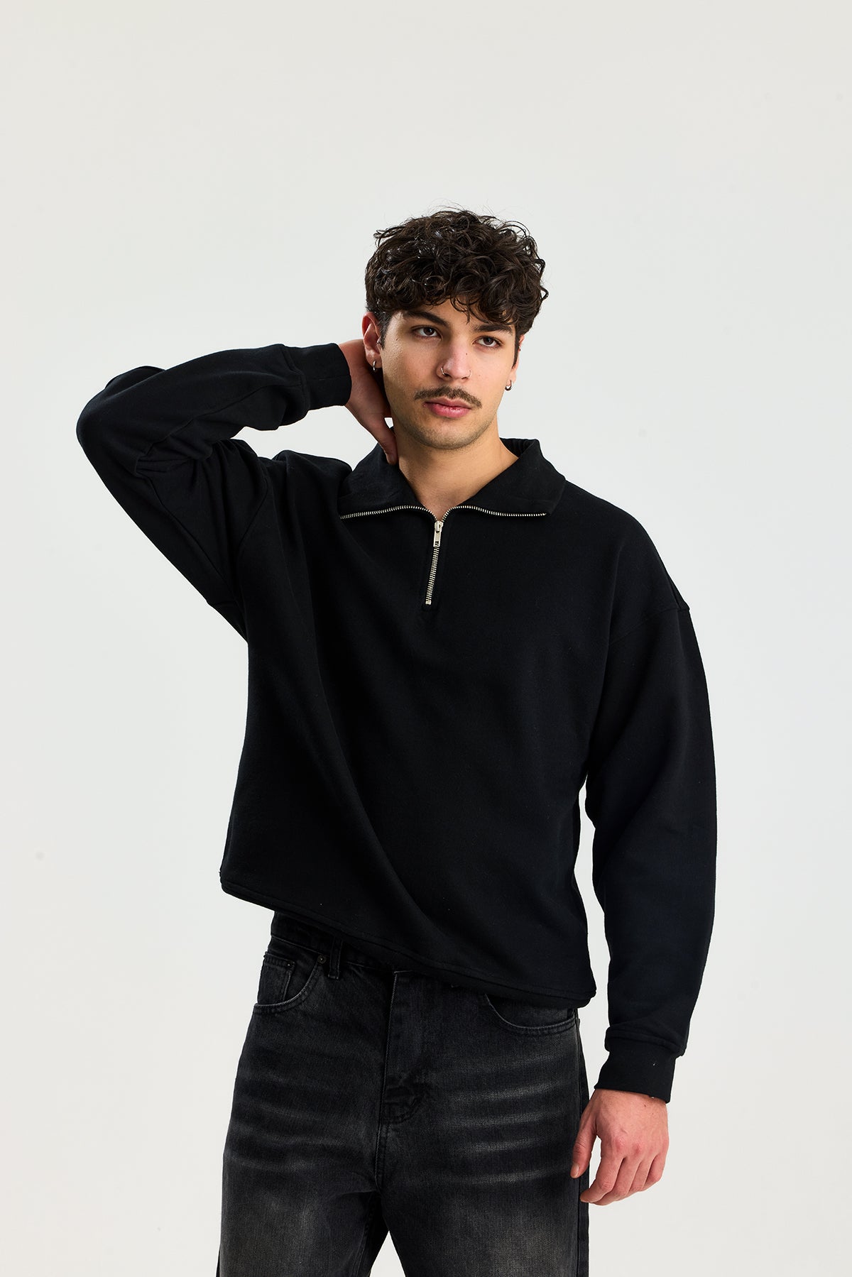 Basic Fermuarlı Yaka Sweatshirt