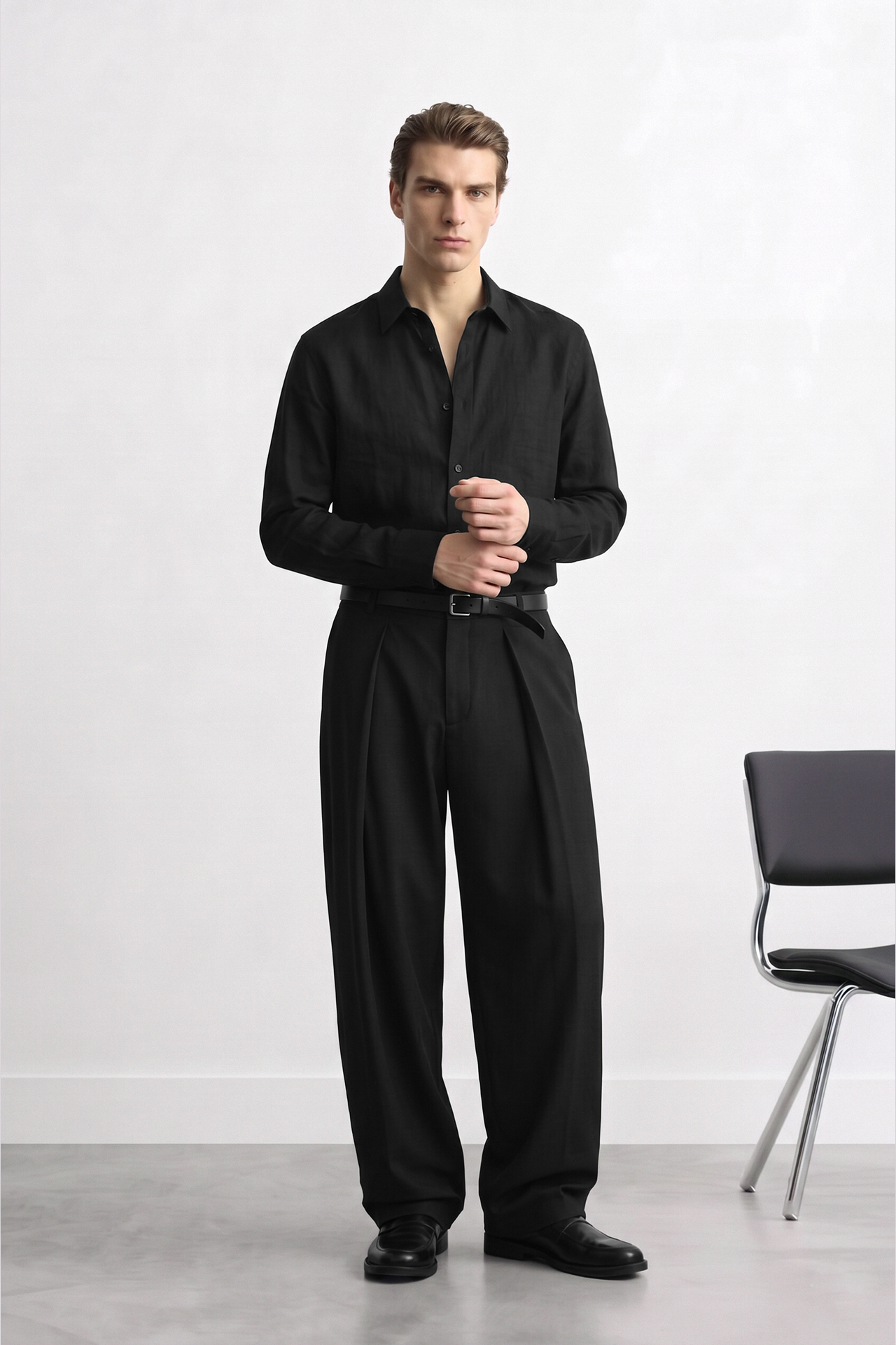 Relaxed Fit Derin Pileli Kumaş Pantolon