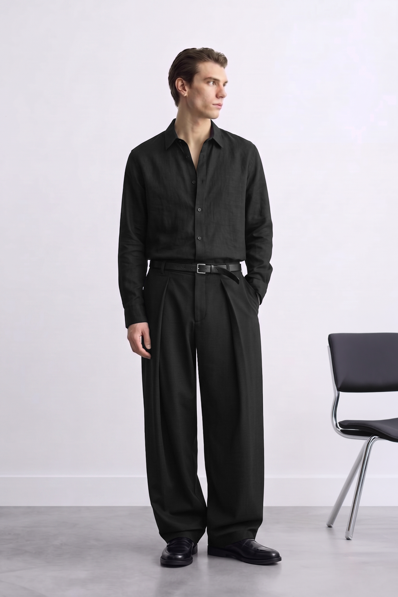 Relaxed Fit Derin Pileli Kumaş Pantolon